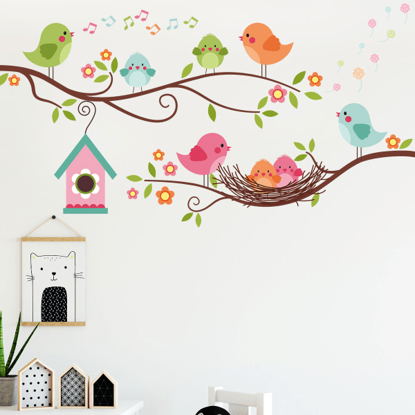 Branch bird small house bird's nest wall stickers children's bedr