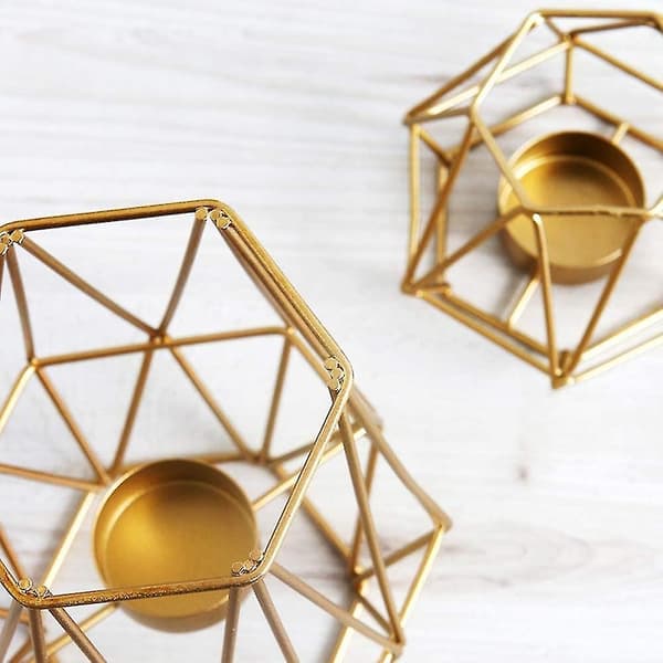 Set med 2 Geometriska TeLjuslyktor i Metall, Hexagonformade