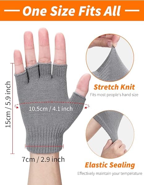 2 Par Fingerløse Vinterhandsker, Unisex Varme Termiske Halvfinger