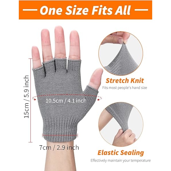 2 Par Fingerløse Vinterhansker, Unisex Varme Termiske Halvfinger