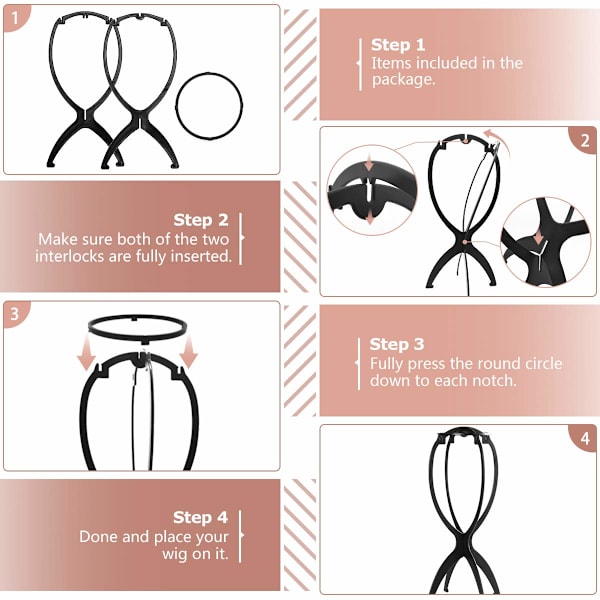 Perukställ för peruker, Bärbart perukhuvudställ för kvinnor, 3-pack