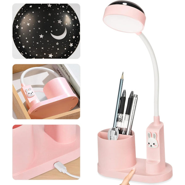 Barnebordlampe, skrivebordslampe med pennholder, automatisk farge