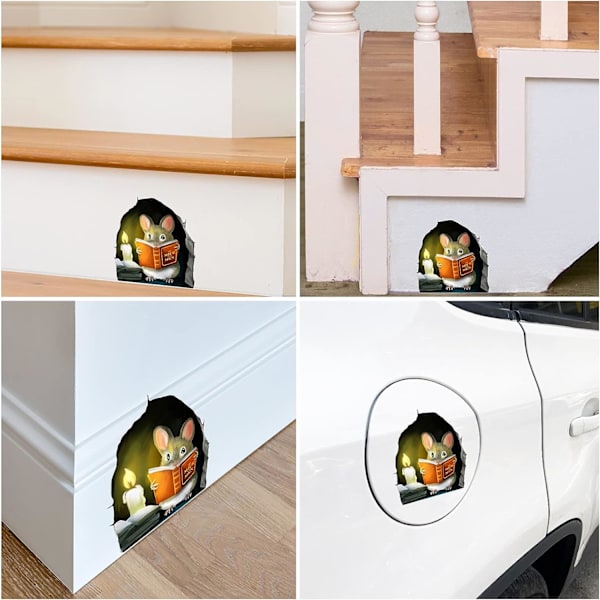 10 st 4.1*4.1\" Förpackning Mus Hål Väggdekal, 3D Cartoon Mus Hål