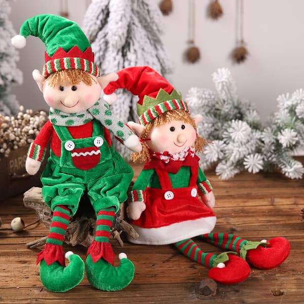 2 Juldockor Elfdocka Ornament Sittande Ben Hängande Gåva