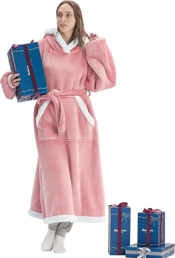 Oversized Hettegenser med Plysj-Teppe, Lang Sherpa Fleece Teppegenser