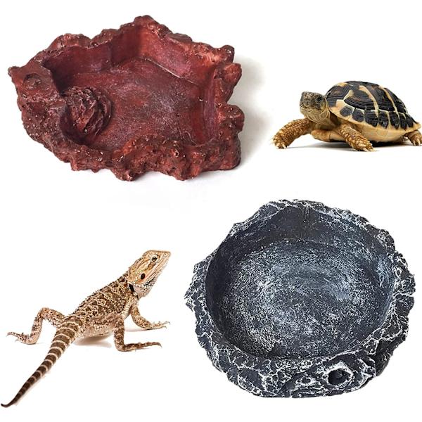 2 st Reptilmatare, Reptilskålar, Vattenfat för Ödlor, T