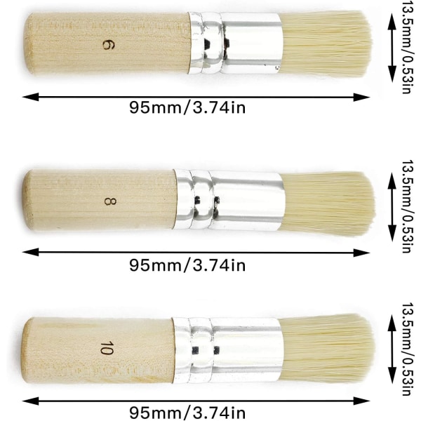 Set of 3 Stencil Brushes, Wooden Paint Brush, Wooden Handle Paint