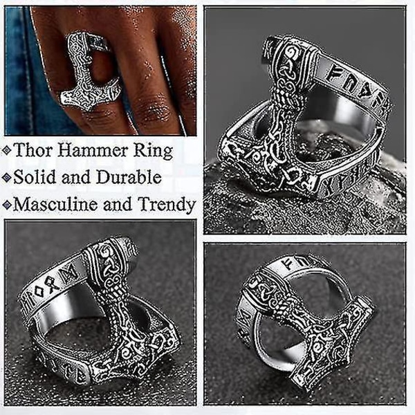 Graverad Herr Norse Viking Rings Rostfritt stål Hammer Ring DXGHC