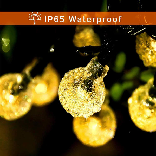 Ulkovalaistus Solar-valoketju, 50 LED-lamppua, 8 tilaa, Kristallikuula, Valkoinen