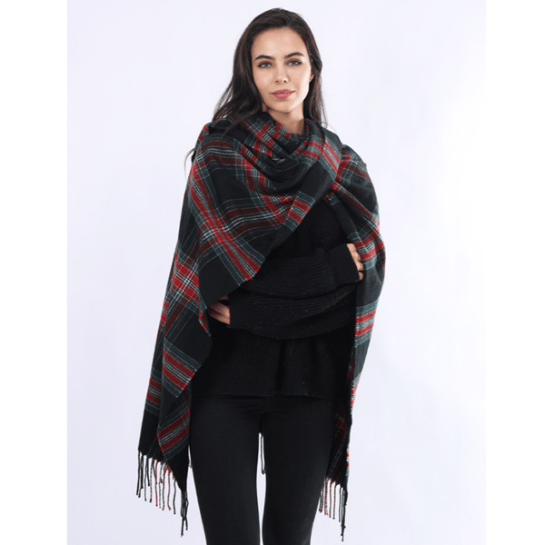 Dameskjerf Vinter Lang Myk Varmt Tartan Rutete Wraps Ull Spinn