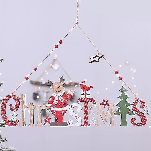 Julskylt i trä med jultomte och julgranar Wo DXGHC
