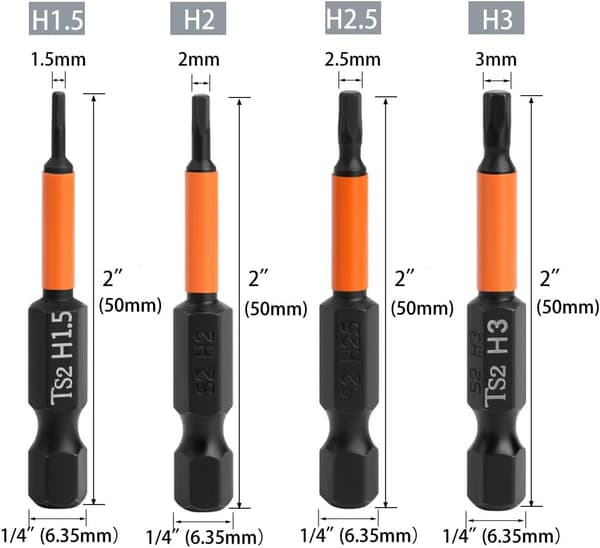 7 st 50 mm Allen-bits Skruvmejsel Hexskaft S2 Stål