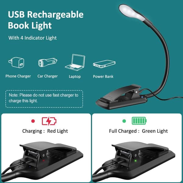 Leselys, 7 LED Leselys Oppladbart Klippelampe, 360° F