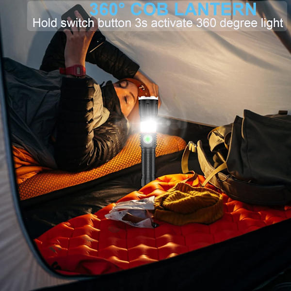 Latautuva taskulamppu, magneettinen taskulamppu 360° COB-valo, Supe