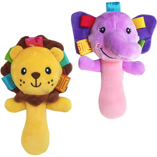 Cartoon Plush Baby Soft Plush Crank - Elephant and Lion (2-pack)