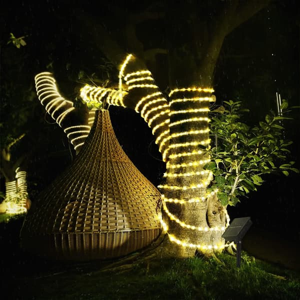 Solcellslampa i rep, 12 meter, 100 LED, IP65 vattentät, utomhus, koppar
