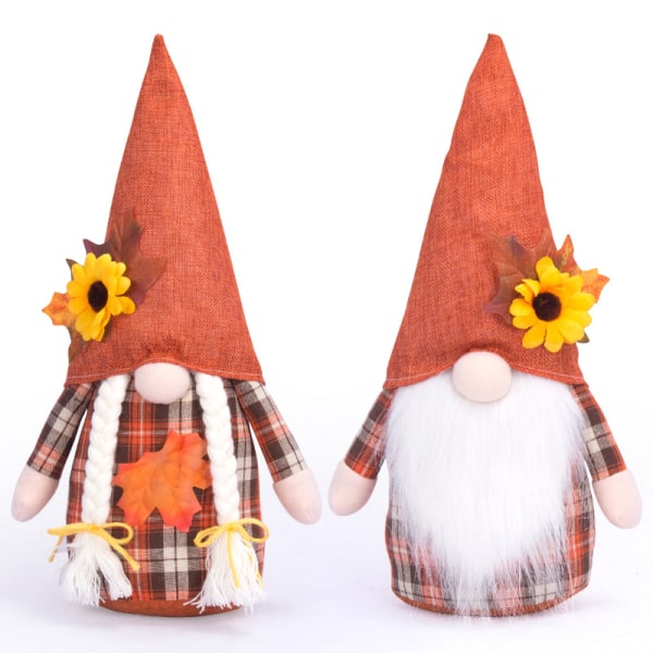 Set med 2 Dekorativa Hösttomtar Plyschälvor Thanksgiving Solros D DXGHC