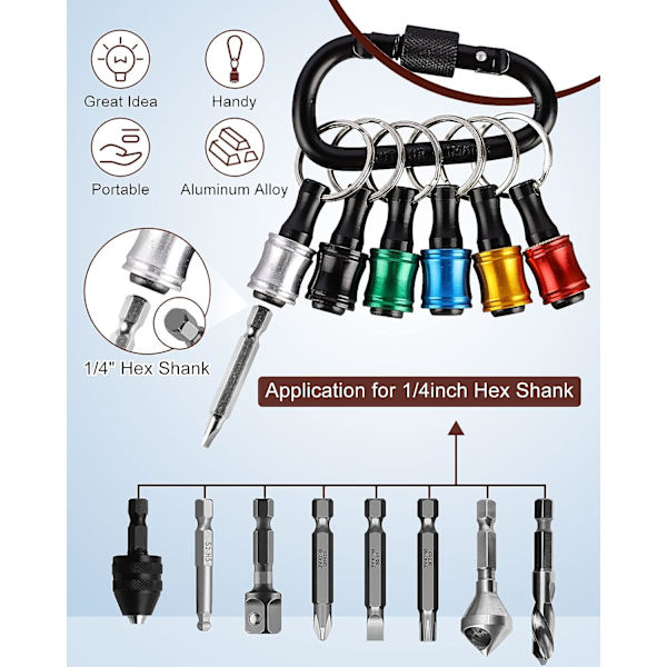 Bit Shank Adapter, 6 stykker 1/4 tommers sekskant skaft skrutrekkerbit Ho