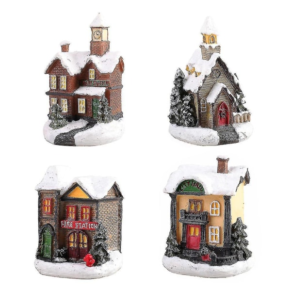 4st julbordsdekorer Lysande litet hus pryder Färg DXGHC