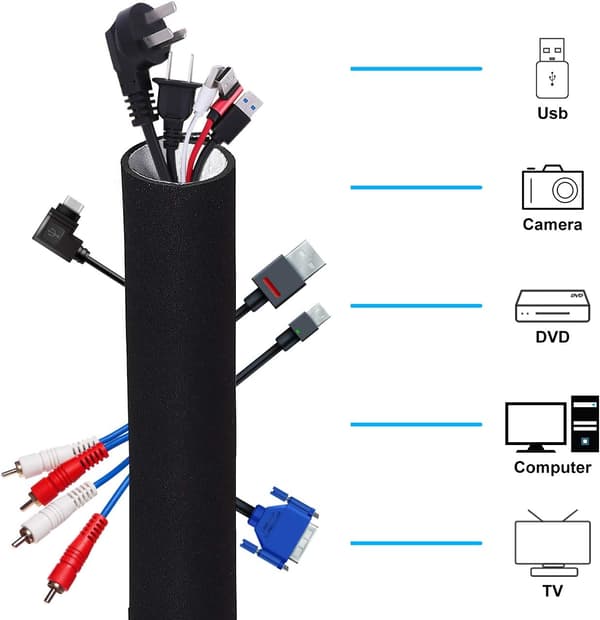 Kabelarrangør, 3 Meter Neopren Kabel til Opbevaring eller Skjuling, DXGHC