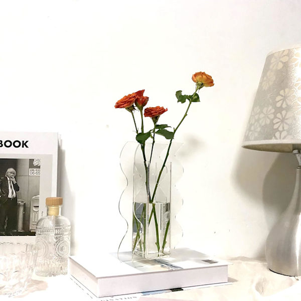 Klar Akryl Vase, Geometrisk Akryl Blomster Vase, Høj Bølgeform