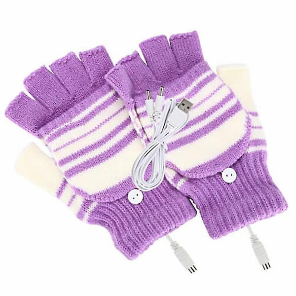 Laderbare Elektriske Hansker Full Halv Finger Vintervarmer (Purp