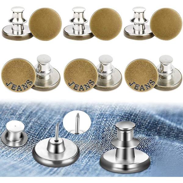 Buks Knapper Pins, 6 Sæt Jeans Knapper Pins, Ingen Syning Og Ingen Værktøjer