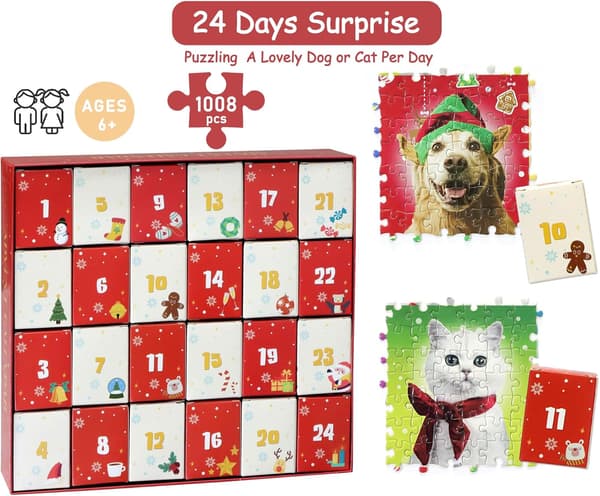 Julekalender med Julepuslespil, Julehunde &amp; Katte DXGHC