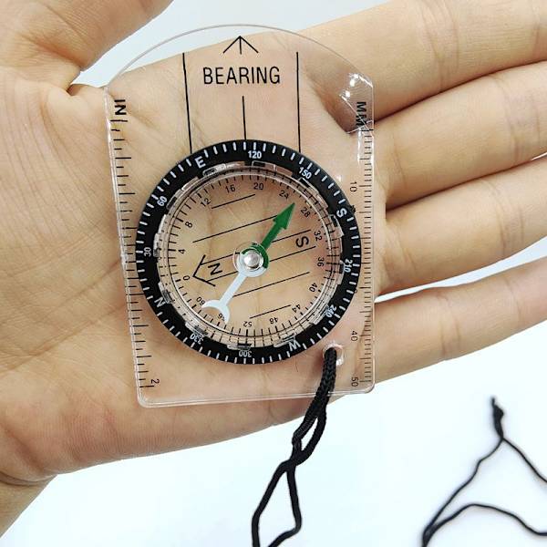 1PCS Ulkoilun läpinäkyvä miniakryyliasteikko Kompassi Kartta-asteikko Lanyard Kompassi