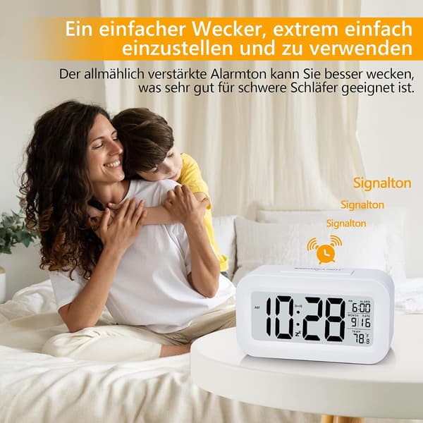 Väckarklocka, Liten Digital Väckarklocka, 5,1\" LCD-Skärm med USB