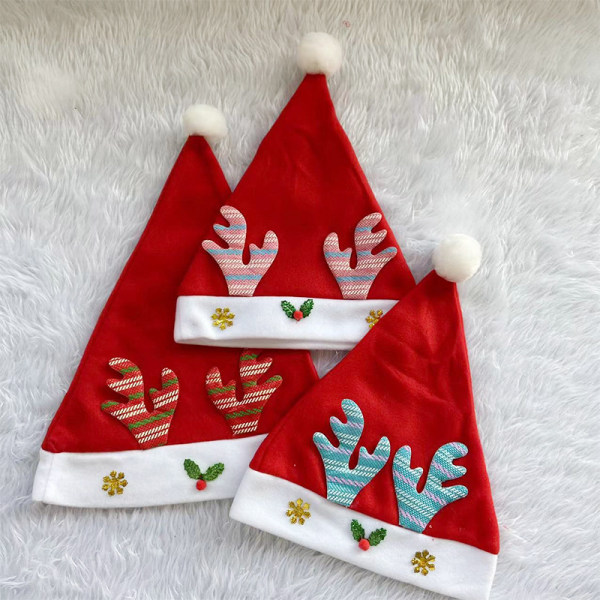3-delt julenissehue dekorationer børstet stof applikation ca