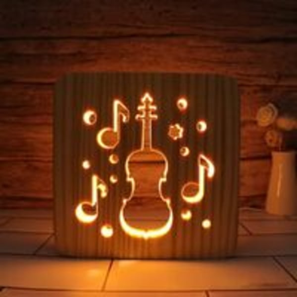 Gitarr LED Nattlampa Massivt Trä Låg Energiförbrukning Används Inre Knapp