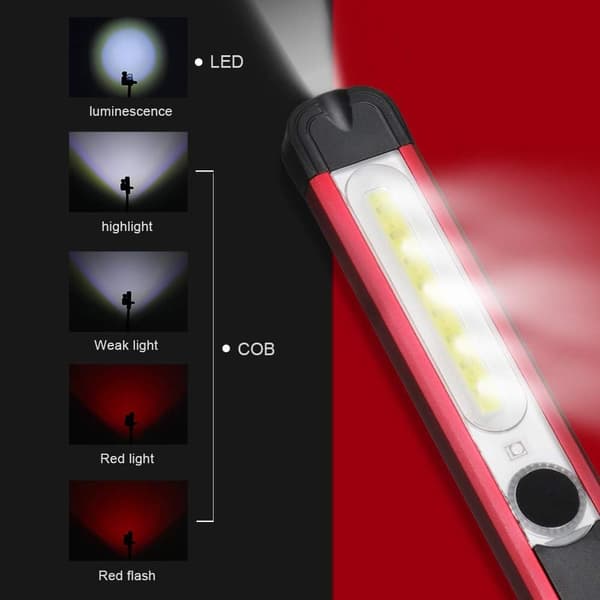 USB Genopladelig Mini Magnetisk COB LED Lommelygte Rød One Size