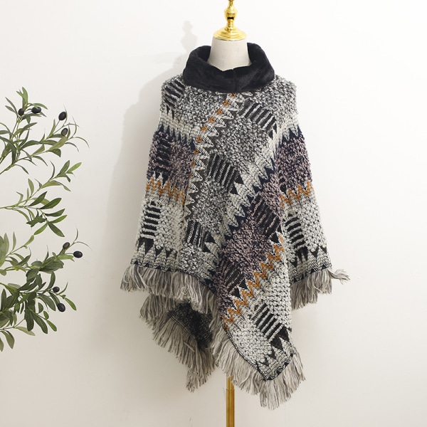 Vinter nasjonal stil sjal Bohemisk strikket sjal med høy hals DXGHC