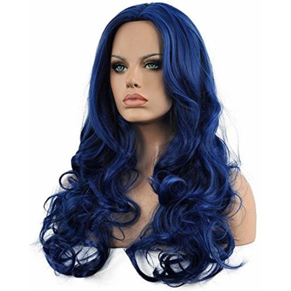 Blå peruker för kvinnor långa lockiga vågiga mjuka värmebeständiga syntetiska fibrer party cosplay tillbehör peruker (blå)