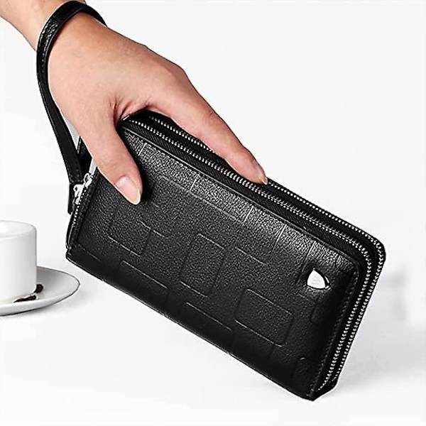 Herrar Clutch Väska Handväska Äkta Läder Plånbok Dragkedja Lång Plånbok