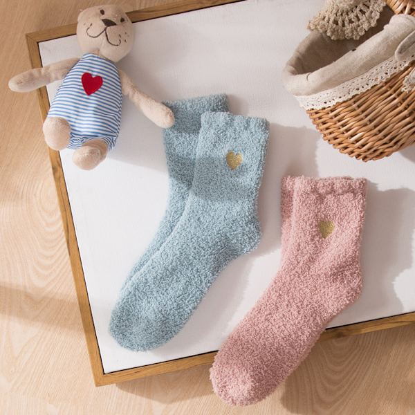 3 par blå korallfleece strumpor för kvinnor vintervarma strumpor
