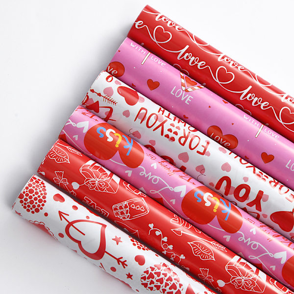 6-pack med 6 mönsterdesign Valentine's Day presentpapper