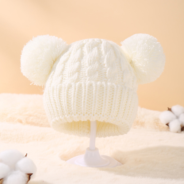Baby Pullover Hatt med Dubbla Bollar Barnhatt Höst och Vinter
