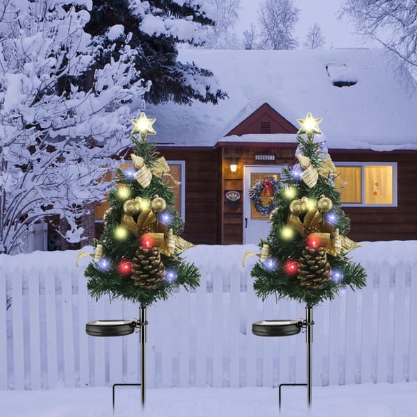 Solcelle LED firefarvet juletræ jordspidslampe