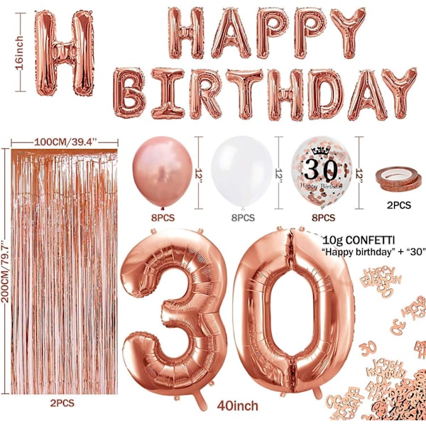 30 års fødselsdag pynt, frynseforhæng, Happy Birthday banner