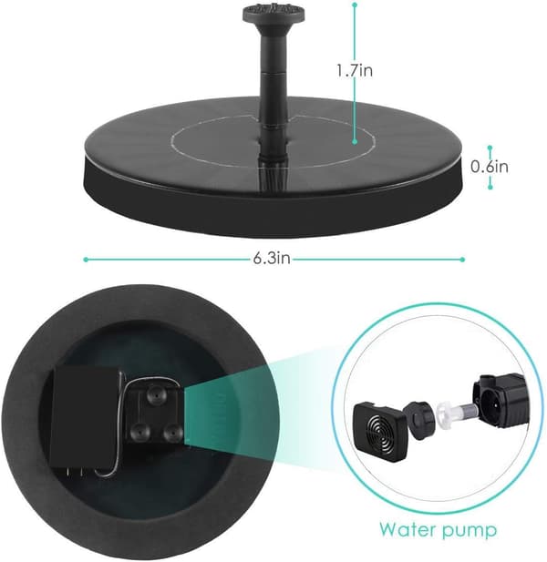Solcellsdriven Fontänpump för Fågelbad, Ny Uppgraderad Mini Solcell