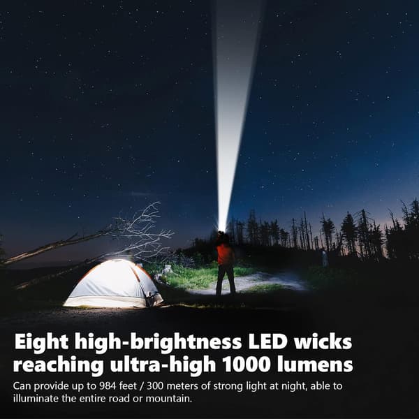 Lommelygte Led Søgelys Lanterne, 4 Tilstande Campinglys 1200lm H