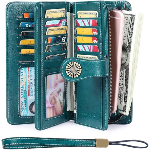 RFID-blokerende pung i ægte læder til kvinder - Clutch-pung - Kortholder - Organizer - Damepung (blå)