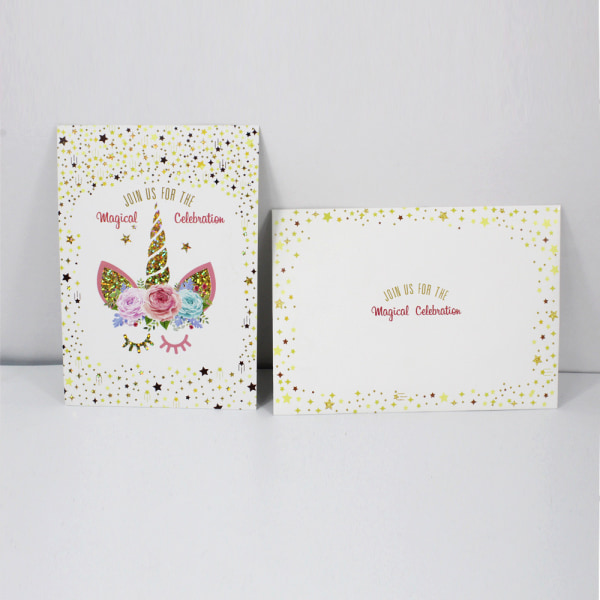 24 Stempel-Unicorn Fødselsdagsinvitationer Regnbue Stjerne Kuvert