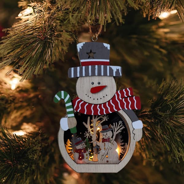 LED-upplysta Jultomtar i Trä, Julgran Snögubbe