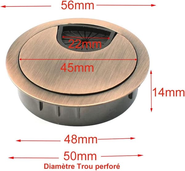4 stk Kabelgjennomføring for kontorbord, Wire Grommet, Sinklegering, Diame