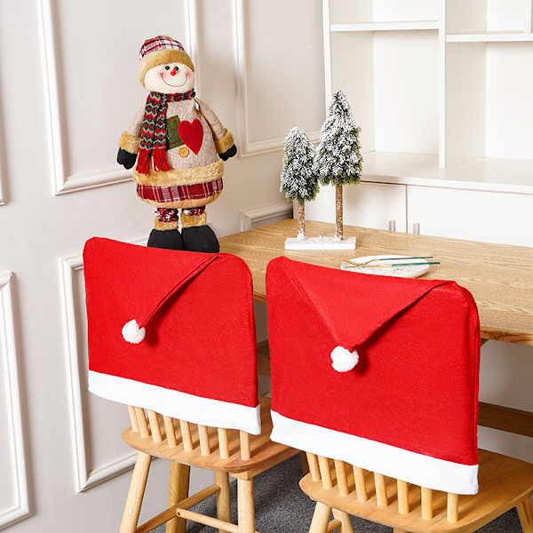 4-pack röda mössestolsöverdrag, julstolsryggstöd
