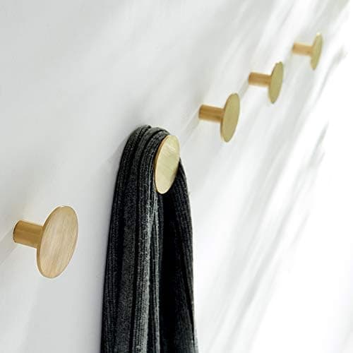 Sæt af 4, (runde) børstede messing vægkroge, 32mm x 30mm, guld
