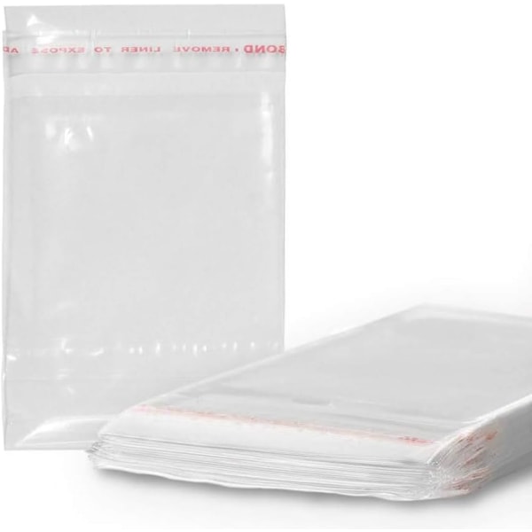 Förpackning med 200 genomskinliga plastcellofanpåsar med självhäftande Clo